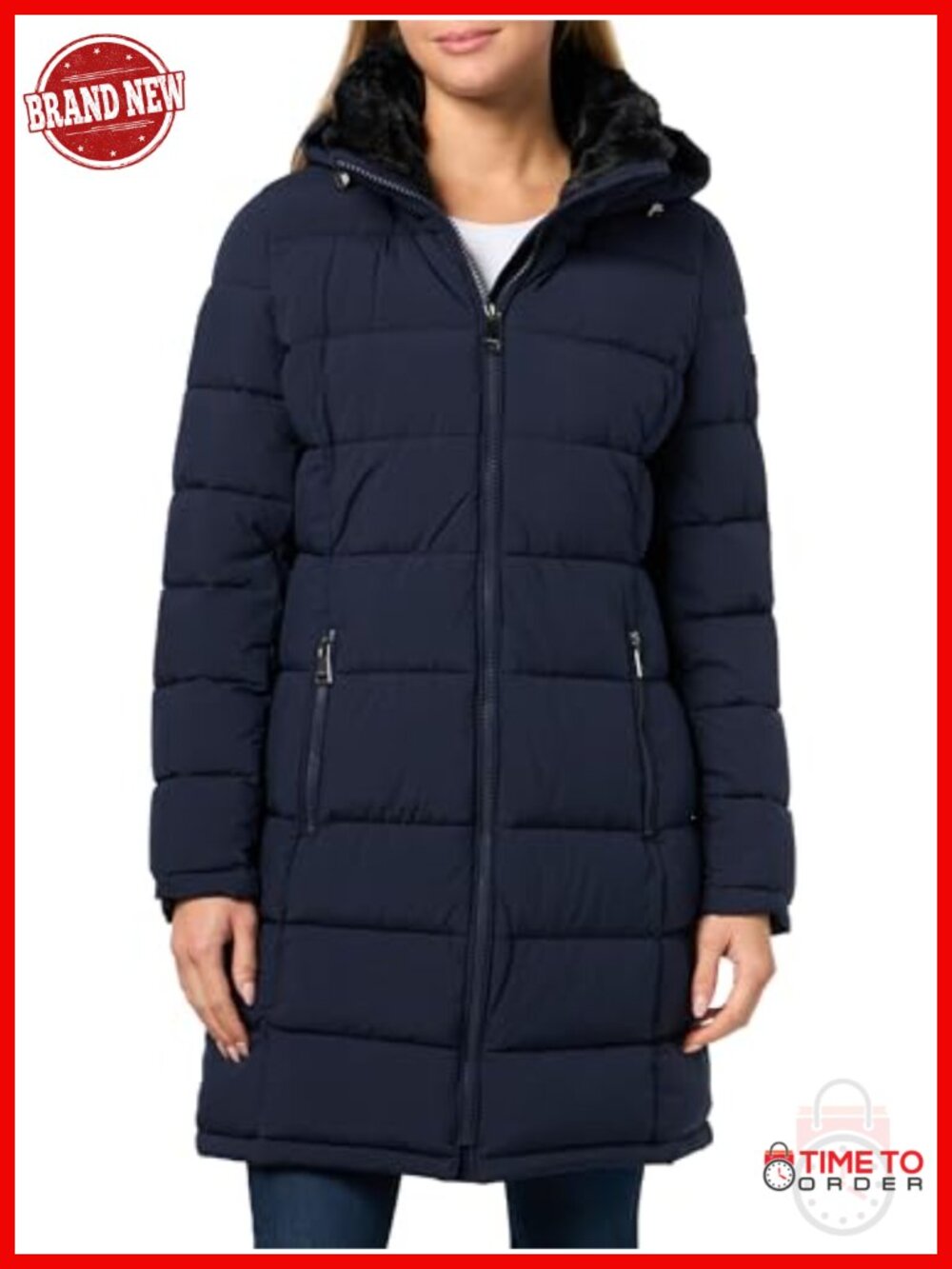 Women's Hooded Long Quilted Puffer Coat – Warm Winter Jacket with Storm Cuffs